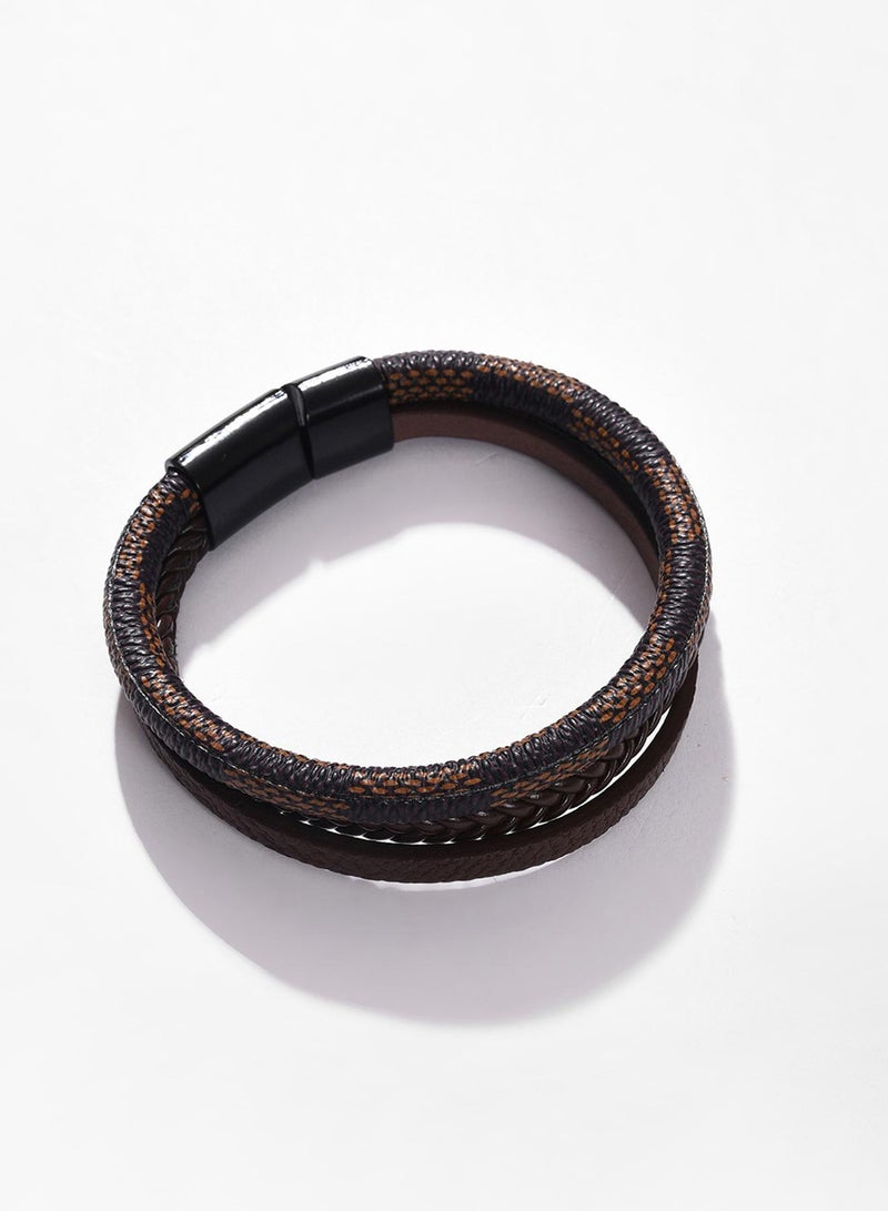 SOHI Brown Animal Print Leather Multistrand Artificial Bracelet Jewellery - Image 1