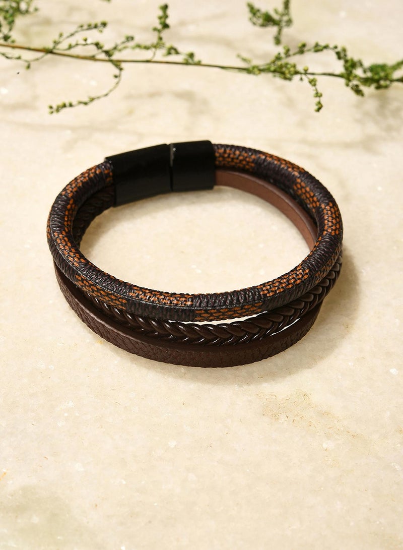 SOHI Brown Animal Print Leather Multistrand Artificial Bracelet Jewellery - Image 3