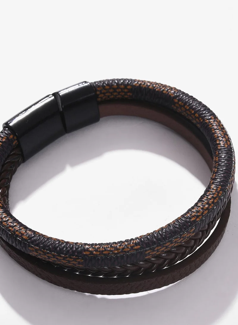 Sohi  Brown Animal Print Leather Multistrand Artificial Bracelet Jewellery  | Best Price UAE