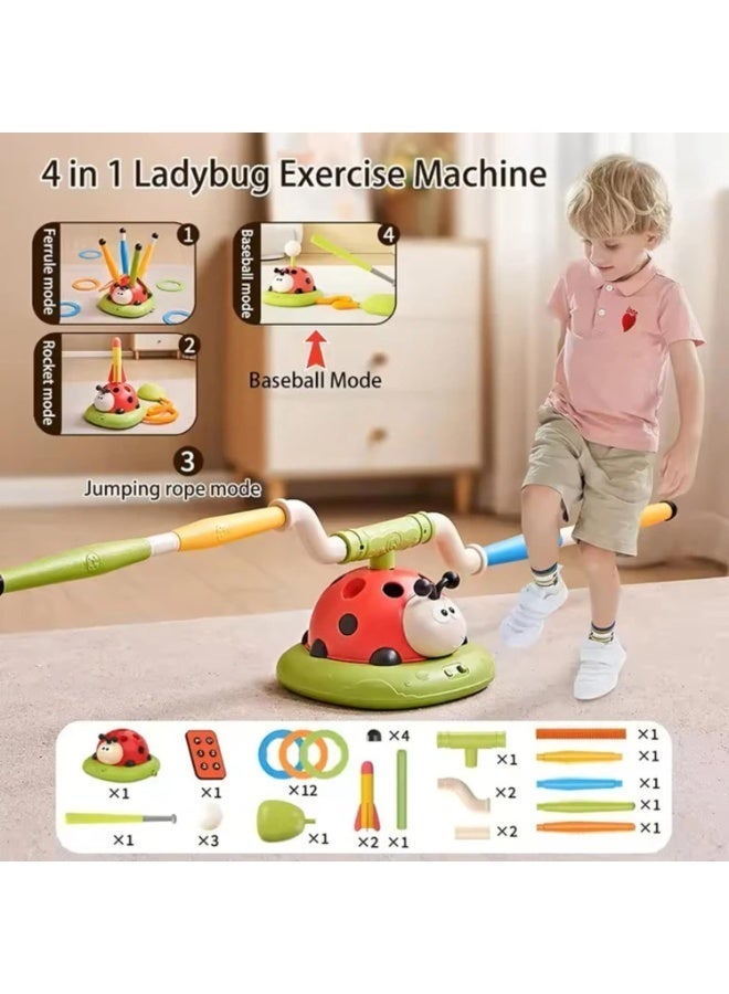 ARGT 3 in 1 Ladybug Exercise Machine – Kids Outdoor & Indoor Educational Toy with Music, Rocket Launcher, Ring Toss, Jump Sport Game | Fun Sports Toys for Boys & Girls Ages 3+ - Image 2