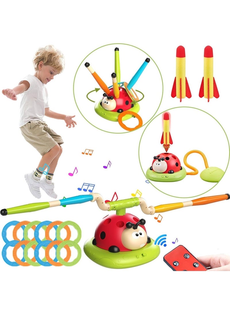 ARGT 3 in 1 Ladybug Exercise Machine – Kids Outdoor & Indoor Educational Toy with Music, Rocket Launcher, Ring Toss, Jump Sport Game | Fun Sports Toys for Boys & Girls Ages 3+ - Image 1