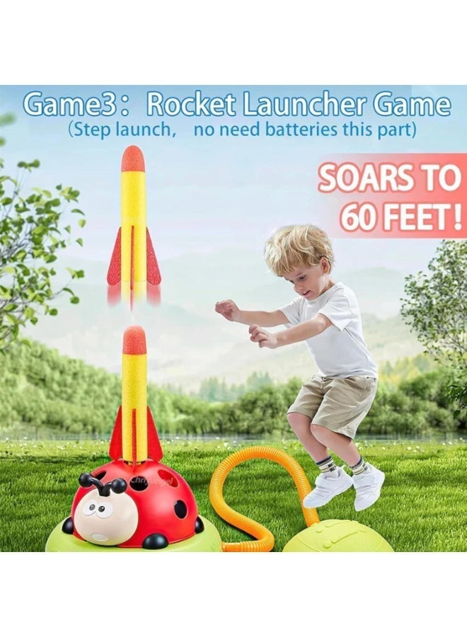 ARGT 3 in 1 Ladybug Exercise Machine – Kids Outdoor & Indoor Educational Toy with Music, Rocket Launcher, Ring Toss, Jump Sport Game | Fun Sports Toys for Boys & Girls Ages 3+ - Image 3