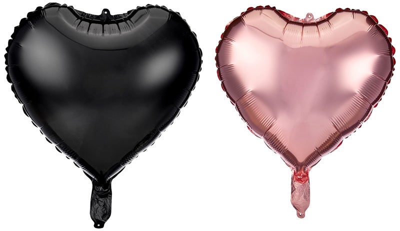 Just Party 5 Pcs Rose Gold & Black 18 Inch Heart Shape Foil Balloons with Shiny Surface For Birthdays/Anniversary/Engagement/Baby Shower/Party Decorations (Satin Roll & Straw Included) - Image 5