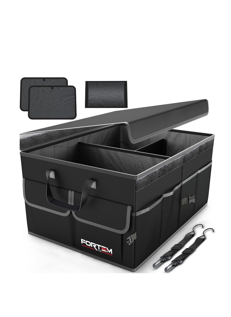 FORTEM FORTEM Car Trunk Organizer, Collapsible Multi Compartment Car Organizer, Foldable SUV Storage for Car Accessories for Women Men, Non Slip Bottom, Securing Straps, Soft Cover 50L (Black, Standard)  - Image 1