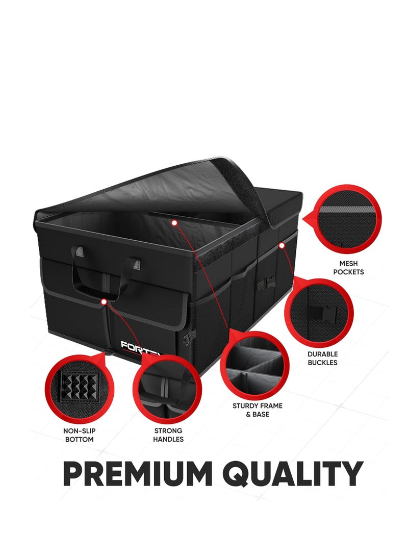 FORTEM FORTEM Car Trunk Organizer, Collapsible Multi Compartment Car Organizer, Foldable SUV Storage for Car Accessories for Women Men, Non Slip Bottom, Securing Straps, Soft Cover 50L (Black, Standard)  - Image 2