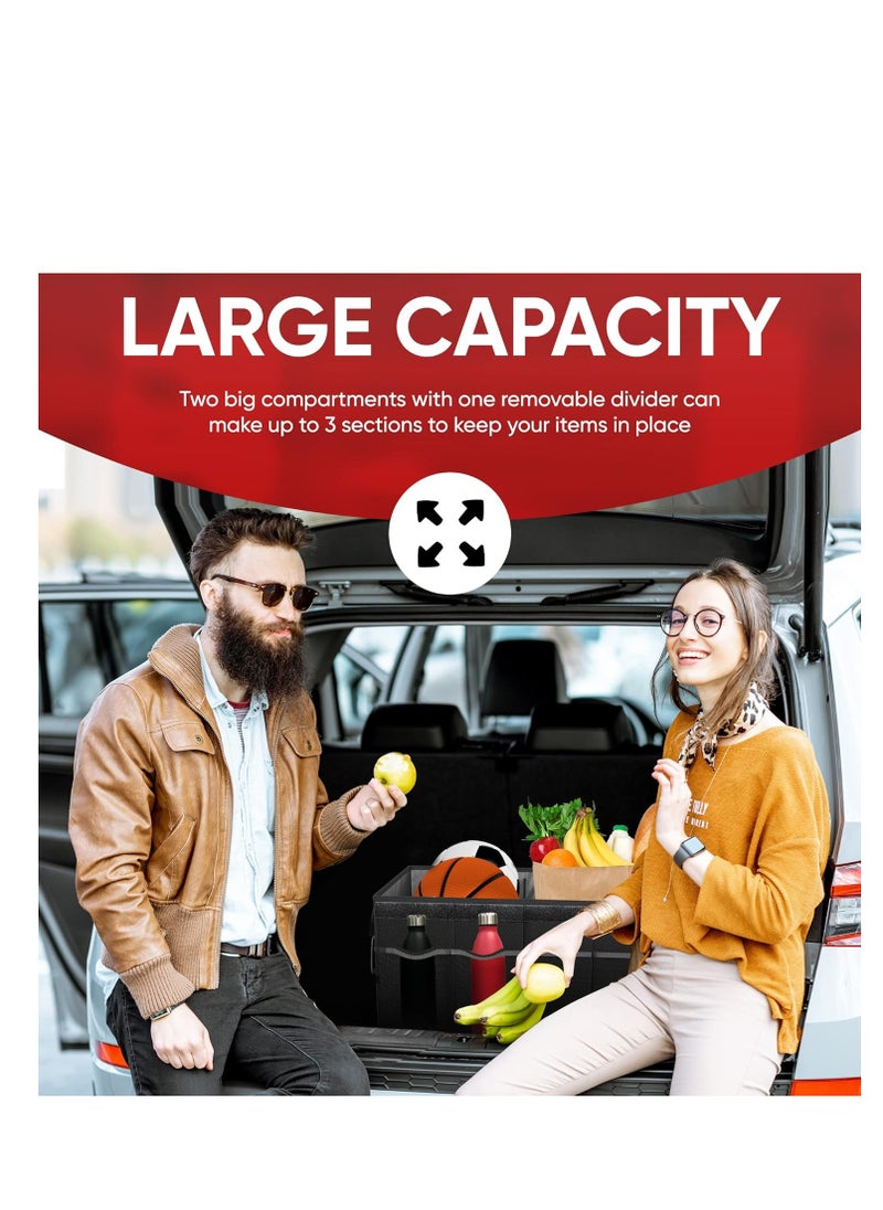 FORTEM FORTEM Car Trunk Organizer, Collapsible Multi Compartment Car Organizer, Foldable SUV Storage for Car Accessories for Women Men, Non Slip Bottom, Securing Straps, Soft Cover 50L (Black, Standard)  - Image 4