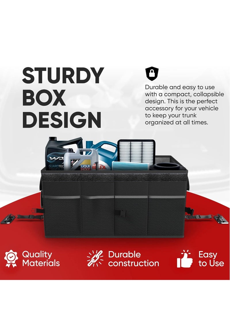 FORTEM FORTEM Car Trunk Organizer, Collapsible Multi Compartment Car Organizer, Foldable SUV Storage for Car Accessories for Women Men, Non Slip Bottom, Securing Straps, Soft Cover 50L (Black, Standard)  - Image 3
