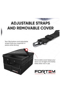 FORTEM FORTEM Car Trunk Organizer, Collapsible Multi Compartment Car Organizer, Foldable SUV Storage for Car Accessories for Women Men, Non Slip Bottom, Securing Straps, Soft Cover 50L (Black, Standard)  - Image 5