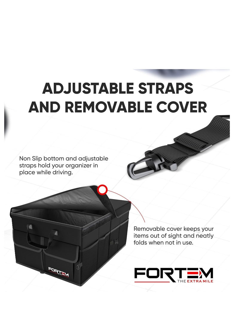 FORTEM FORTEM Car Trunk Organizer, Collapsible Multi Compartment Car Organizer, Foldable SUV Storage for Car Accessories for Women Men, Non Slip Bottom, Securing Straps, Soft Cover 50L (Black, Standard)  - Image 5