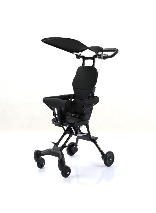 عربة أطفال خفيفة الوزن ومحمولة - عربة سفر للجيب قابلة للطي وصغيرة الحجم للأطفال من سن 1 إلى 6 سنوات - مقعد ذو اتجاهين مع عجلات صامتة - عربة دفع صديقة للطائرة - أسود - Image 1