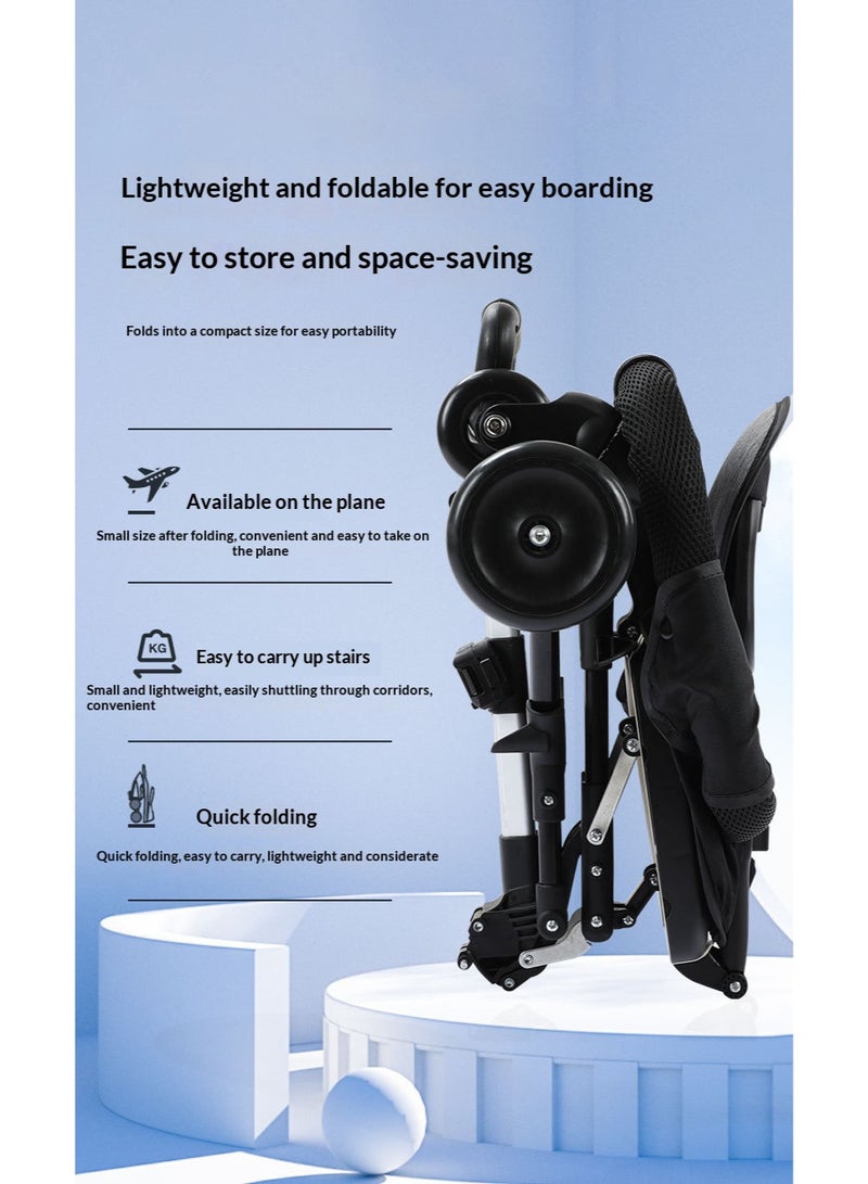 عربة أطفال خفيفة الوزن ومحمولة - عربة سفر للجيب قابلة للطي وصغيرة الحجم للأطفال من سن 1 إلى 6 سنوات - مقعد ذو اتجاهين مع عجلات صامتة - عربة دفع صديقة للطائرة - أسود - Image 5
