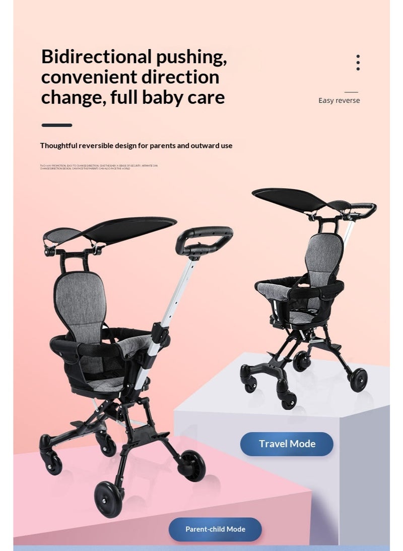 عربة أطفال خفيفة الوزن ومحمولة - عربة سفر للجيب قابلة للطي وصغيرة الحجم للأطفال من سن 1 إلى 6 سنوات - مقعد ذو اتجاهين مع عجلات صامتة - عربة دفع صديقة للطائرة - أسود - Image 4