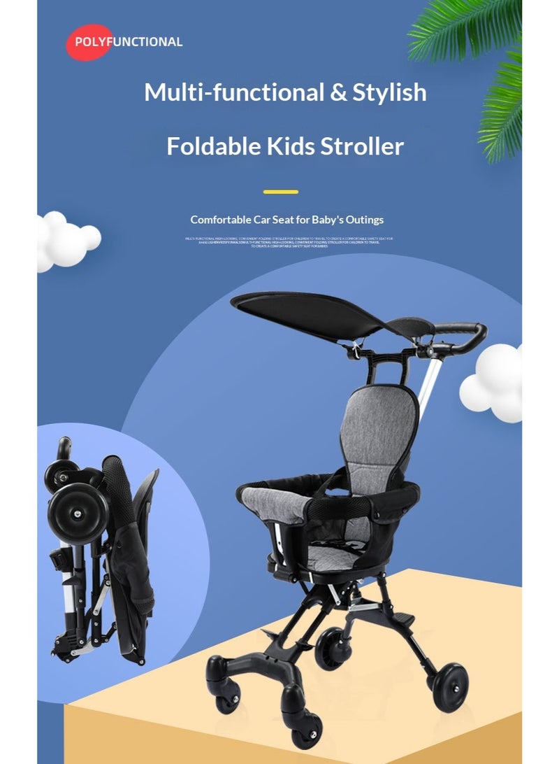 عربة أطفال خفيفة الوزن ومحمولة - عربة سفر للجيب قابلة للطي وصغيرة الحجم للأطفال من سن 1 إلى 6 سنوات - مقعد ذو اتجاهين مع عجلات صامتة - عربة دفع صديقة للطائرة - أسود - Image 2