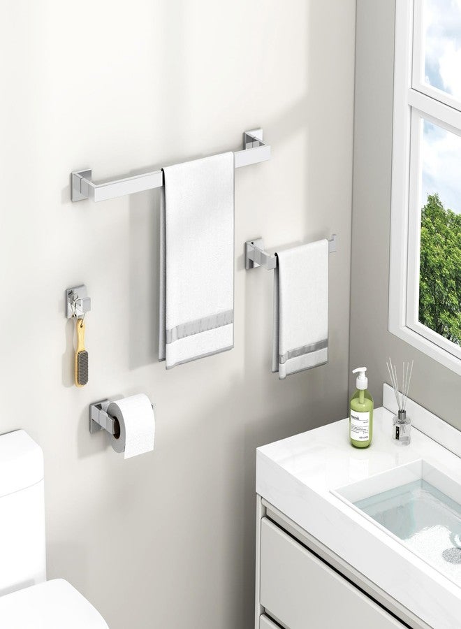 Suyar Polished Chrome Bathroom Hardware Set 4 Pieces, 304 Stainless Steel Bathroom Accessories, Include Robe Hook, Toilet Paper Holder, Hand Towel Holder, Bath Towel Bar - Image 2