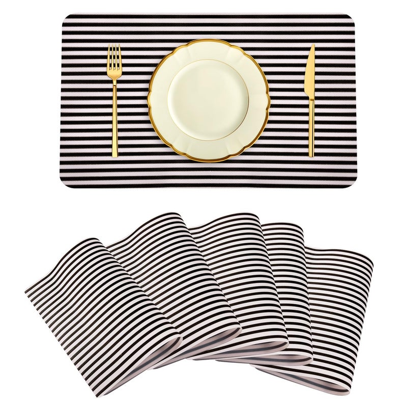 Kuber Industries Kuber Industries Placemat Placemats for Dining Room AntiSlip Table Mat Set Placemats for Kitchen Table Dining Table Placemats LiningDesign Placemat 6 Piece Set Black  - Image 1