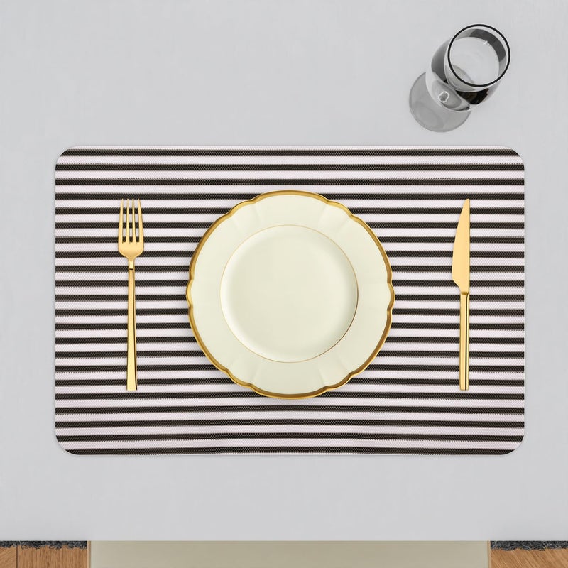 Kuber Industries Kuber Industries Placemat Placemats for Dining Room AntiSlip Table Mat Set Placemats for Kitchen Table Dining Table Placemats LiningDesign Placemat 6 Piece Set Black  - Image 2