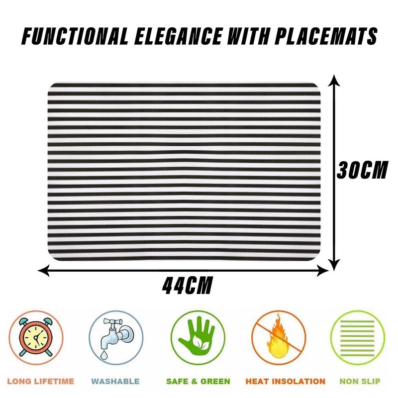 Kuber Industries Kuber Industries Placemat Placemats for Dining Room AntiSlip Table Mat Set Placemats for Kitchen Table Dining Table Placemats LiningDesign Placemat 6 Piece Set Black  - Image 3