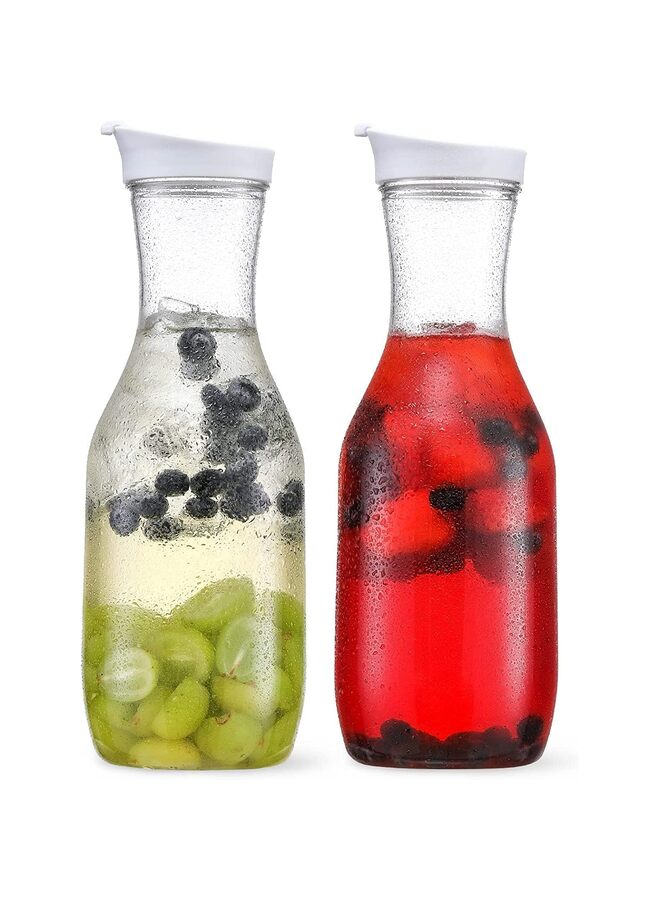 2 إبريق ماء سعة 1.6 لتر مع غطاء قلاب، إبريق بلاستيكي شفاف للشاي المثلج والعصير والليمون والحليب والقهوة الباردة وبار الميموزا - حاويات عصير بأغطية للثلاجة - Image 1