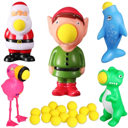 Zubebe 5 Pieces Christmas Toys Shooter Ball Foam Toy with Shoot Foam Balls Up to 20 Feet for Kids Outdoor Indoor Play Christmas Party Supplies Bright Style - Image 1