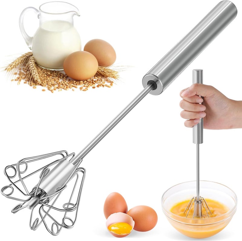 BAUSAR 2025 Upgraded Semi-Automatic Stainless Steel Egg Beater – Hand Push Whisk for Baking, Cooking & Stirring – Perfect for Whisking Eggs, Batters & Creams – Effortless Mixing for Quick, Smooth (12in) - Image 1