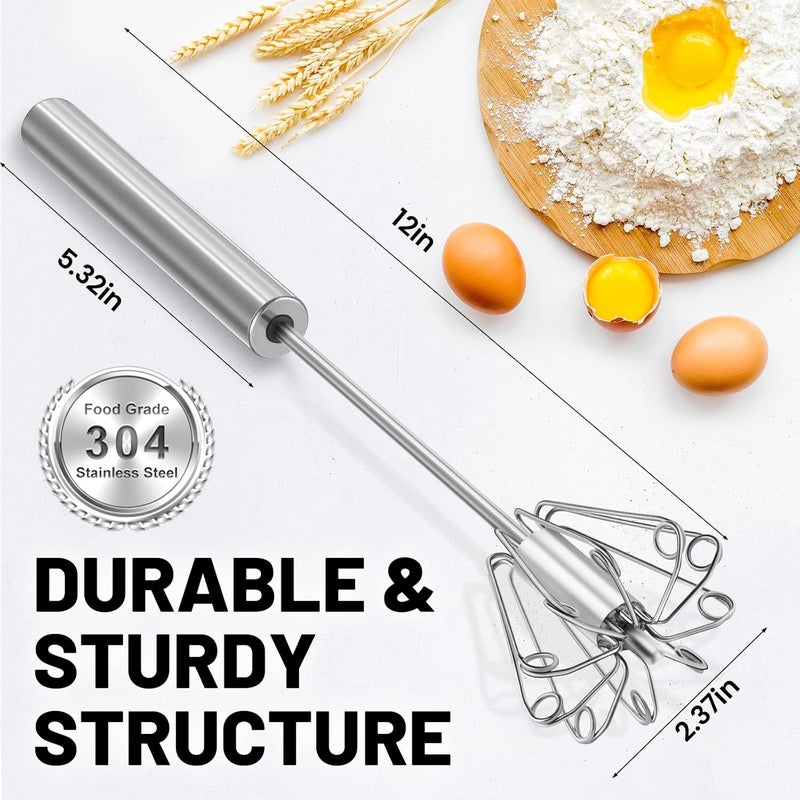 BAUSAR 2025 Upgraded Semi-Automatic Stainless Steel Egg Beater – Hand Push Whisk for Baking, Cooking & Stirring – Perfect for Whisking Eggs, Batters & Creams – Effortless Mixing for Quick, Smooth (12in) - Image 5
