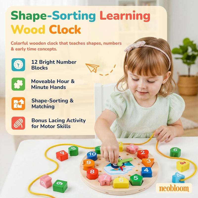 Neobloom Small Wooden Clock & Alphabet Puzzle Set – Montessori Learning Toy for Kids Age 3–5 Teach Time, ABC, Shapes & Fine Motor Skills Safe Non-Toxic Wooden Educational Toy for Toddlers Small Size - Image 3