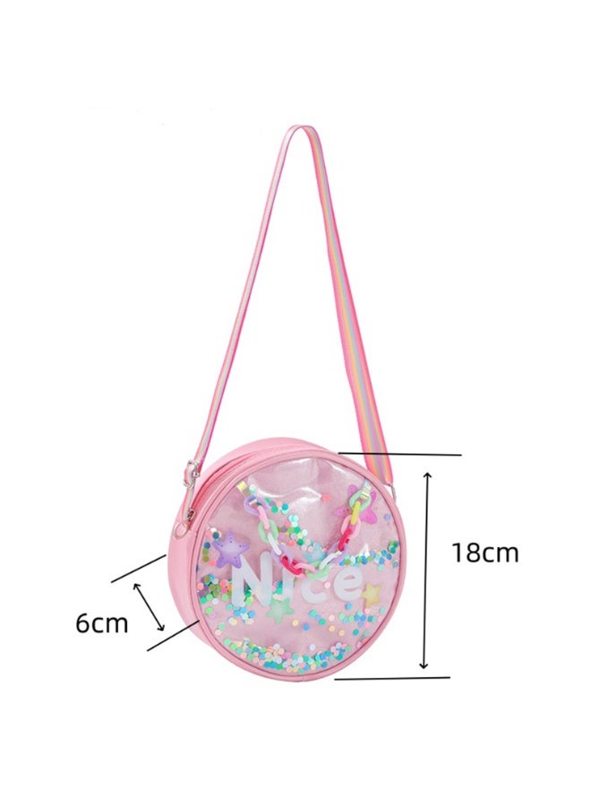 WiNi BEE Girls Round Crossbody Bag, Pink with Adjustable Rainbow Strap & Confetti Window - Cute Letter Design for Teen Girls, Party, Festival - Image 4