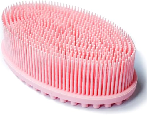 TTSAM Exfoliating Silicone Body Scrubber Silicone Bath Brush Glowing Skin Silicone Shower Loofah for Gentle Exfoliating Long Lasting Lathers Well & More Hygienic Than Traditional Loofah Body Brush (Pink) - Image 1