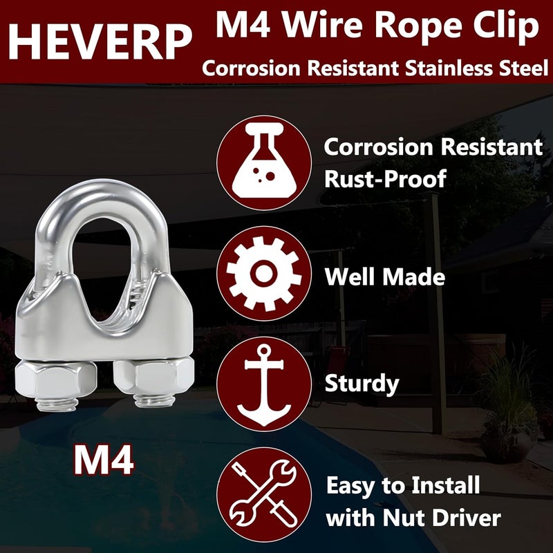 HEVERP 20 قطعة M4 مشبك كابل سلكي من الفولاذ المقاوم للصدأ بحجم 5/32 بوصة - Image 3