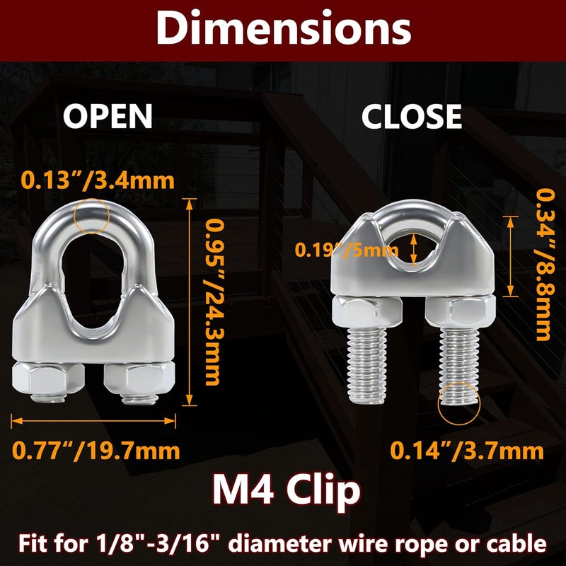 HEVERP 20 قطعة M4 مشبك كابل سلكي من الفولاذ المقاوم للصدأ بحجم 5/32 بوصة - Image 2
