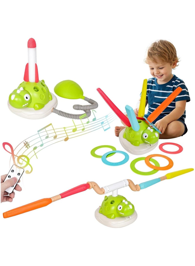 3-in-1 Dinosaur Rocket Launcher Ring Toss u0026 Musical Jumping Toy for Kids Aged 3-8, Remote Control Outdoor u0026 Indoor Toys for Boys and Girns, Birthday Gift for Boys u0026 Girls Ages 4-8. - Image 1