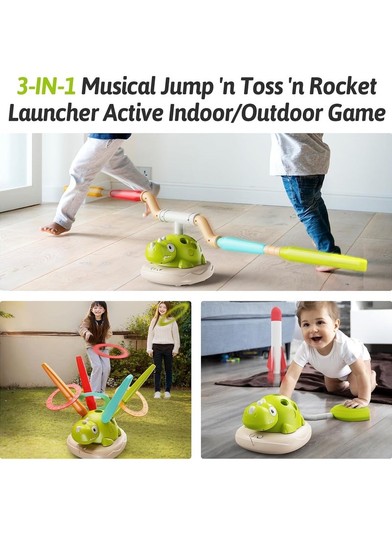 3-in-1 Dinosaur Rocket Launcher Ring Toss u0026 Musical Jumping Toy for Kids Aged 3-8, Remote Control Outdoor u0026 Indoor Toys for Boys and Girns, Birthday Gift for Boys u0026 Girls Ages 4-8. - Image 5