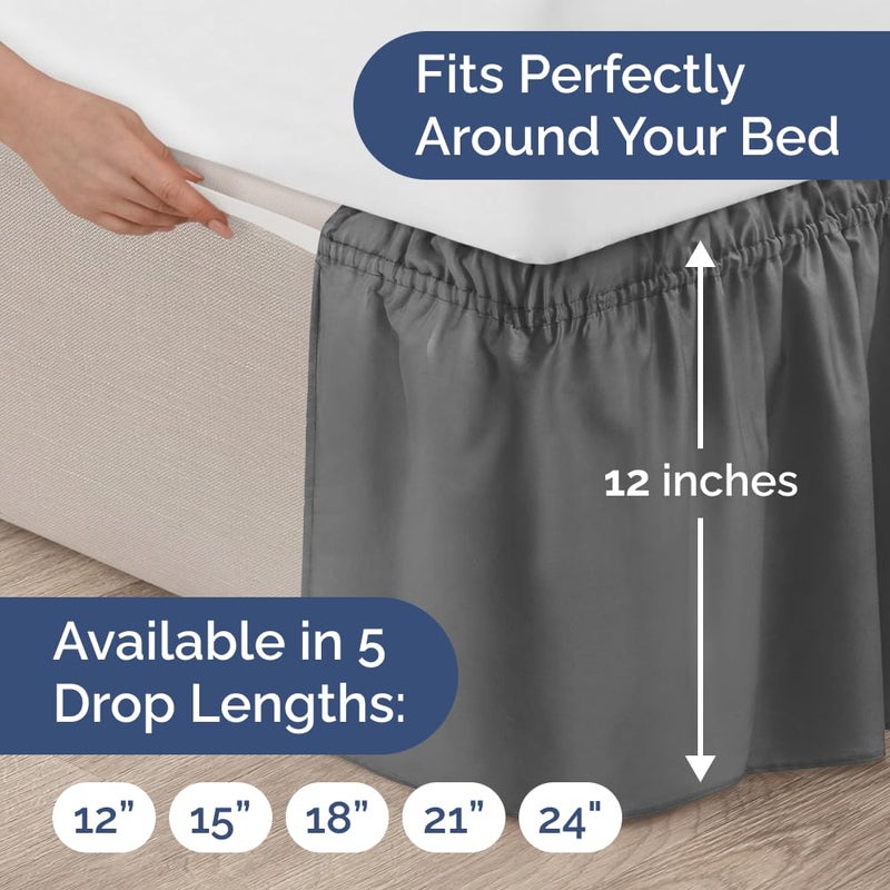 Wrap Around Dust Ruffle Bed Skirt - Dark Grey - Bed Skirt for Full Size Beds with 12 in. Drop - Easy Fit Elastic Strap - Pleated Bedskirt with Brushed Fabric - Wrinkle Free  Machine Wash - CGK Linens