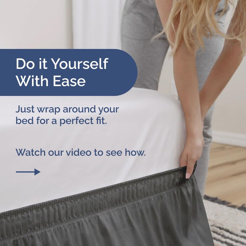 Wrap Around Dust Ruffle Bed Skirt - Dark Grey - Bed Skirt for Full Size Beds with 12 in. Drop - Easy Fit Elastic Strap - Pleated Bedskirt with Brushed Fabric - Wrinkle Free  Machine Wash - CGK Linens