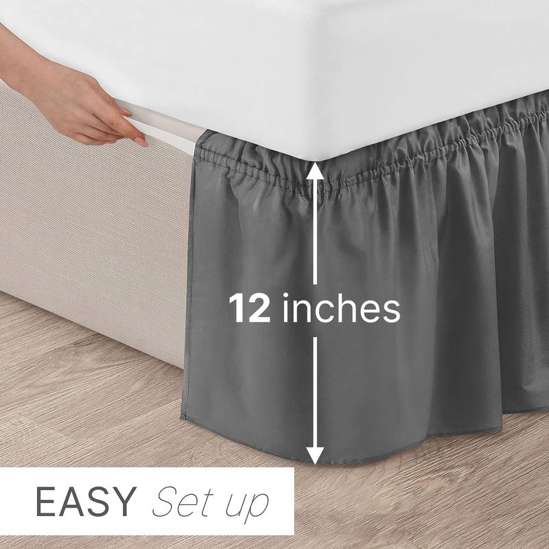 Wrap Around Dust Ruffle Bed Skirt - Dark Grey - Bed Skirt for Full Size Beds with 12 in. Drop - Easy Fit Elastic Strap - Pleated Bedskirt with Brushed Fabric - Wrinkle Free  Machine Wash - CGK Linens