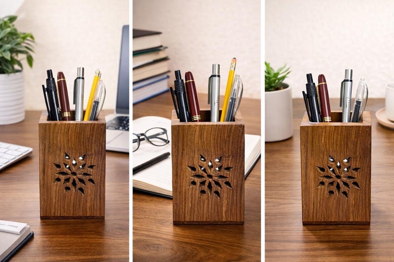TwoGrams Wooden Pen Stand Pencil Holder - Pen Stand for Office, Pen Stand for Study Table - Office Desk Accessories - Decorative Pencil Holder for Table - (2x2 inch) - Image 3