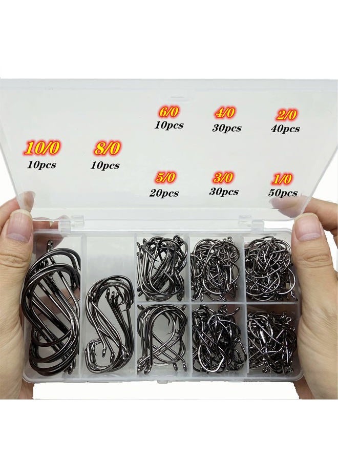 DAMIDEL 200Pcs/Box（Size:10/0... to...1/0 Strong Octopus Fishing Hooks, Forged Steel/Barded Design, Off-Set Point/Closed Eye, Strong/Sturdy, 10/0 8/0 6/0 5/0 4/0 3/0 2/0 1/0 Mixed Packaging - Image 1