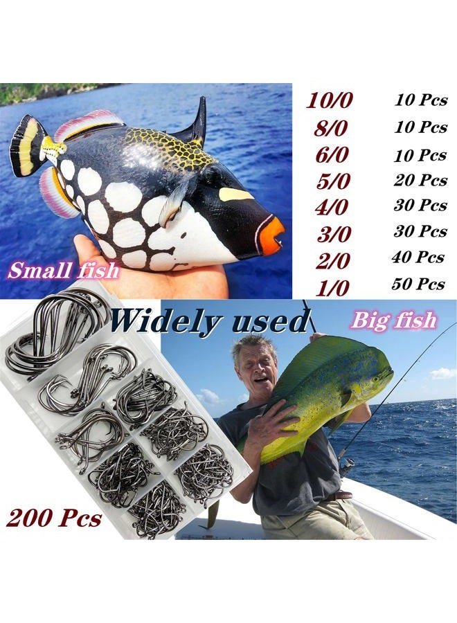DAMIDEL 200Pcs/Box（Size:10/0... to...1/0 Strong Octopus Fishing Hooks, Forged Steel/Barded Design, Off-Set Point/Closed Eye, Strong/Sturdy, 10/0 8/0 6/0 5/0 4/0 3/0 2/0 1/0 Mixed Packaging - Image 4