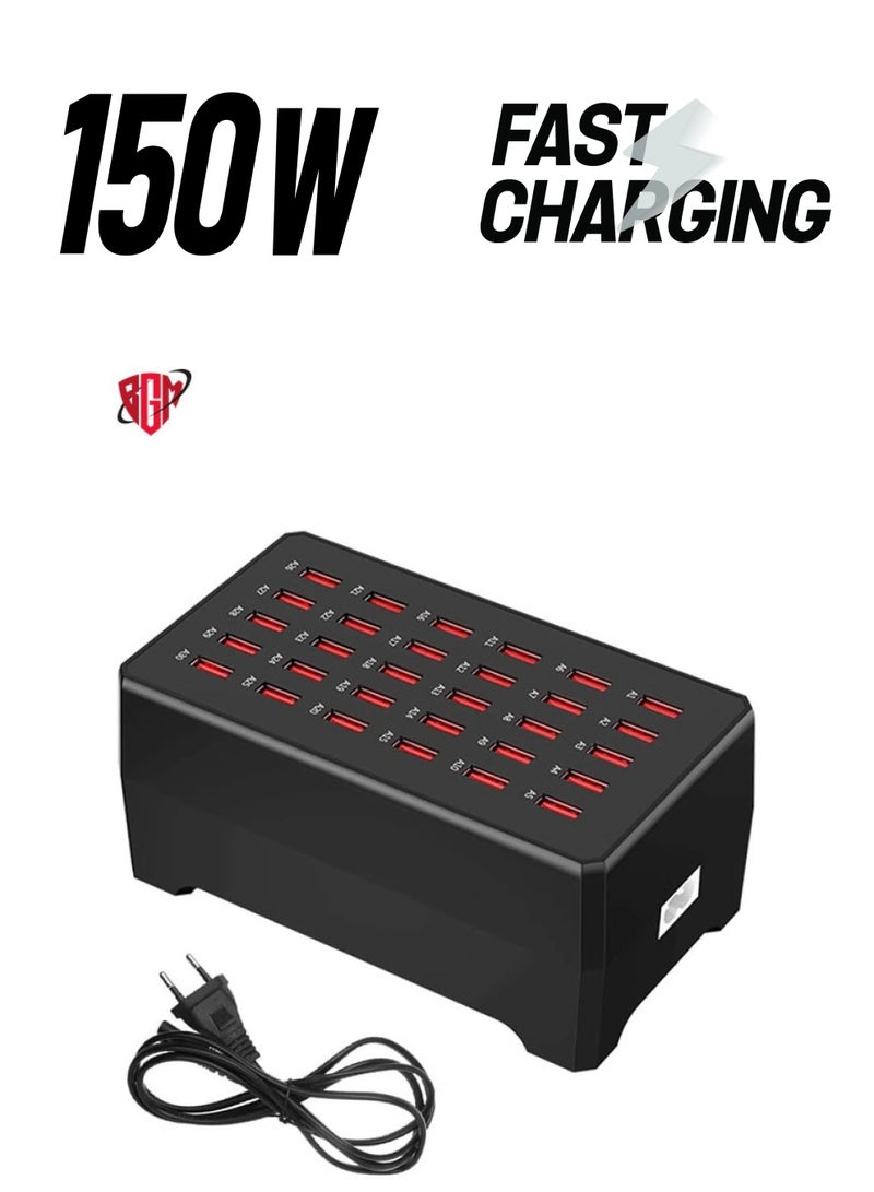 BGM 150W USB Charging Station Desktop USB Charger with 30 Ports for Tablets, Phones, and More Multiport Power Adapter for Fast Charging Ideal for Travel, Office, Home, and Multiple Devices Simultaneously Efficient and Reliable Charging Solution - Image 1