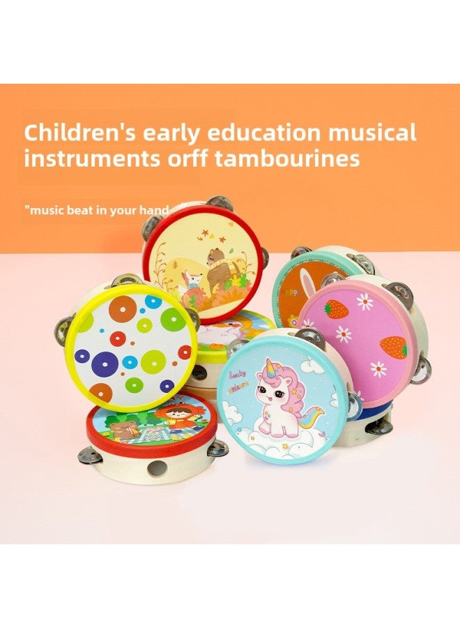 Orff Children's Percussion Cartoon Multi-pattern Wooden Dance Teacher Dance 6 Inch Hand Tambourine-Color:15cm Little Yellow Duck (plastic Ring)  - Image 2