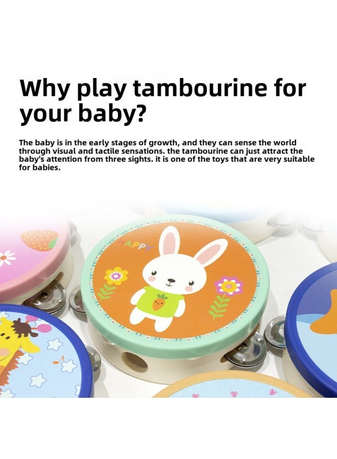Orff Children's Percussion Cartoon Multi-pattern Wooden Dance Teacher Dance 6 Inch Hand Tambourine-Color:15cm Little Yellow Duck (plastic Ring)  - Image 3