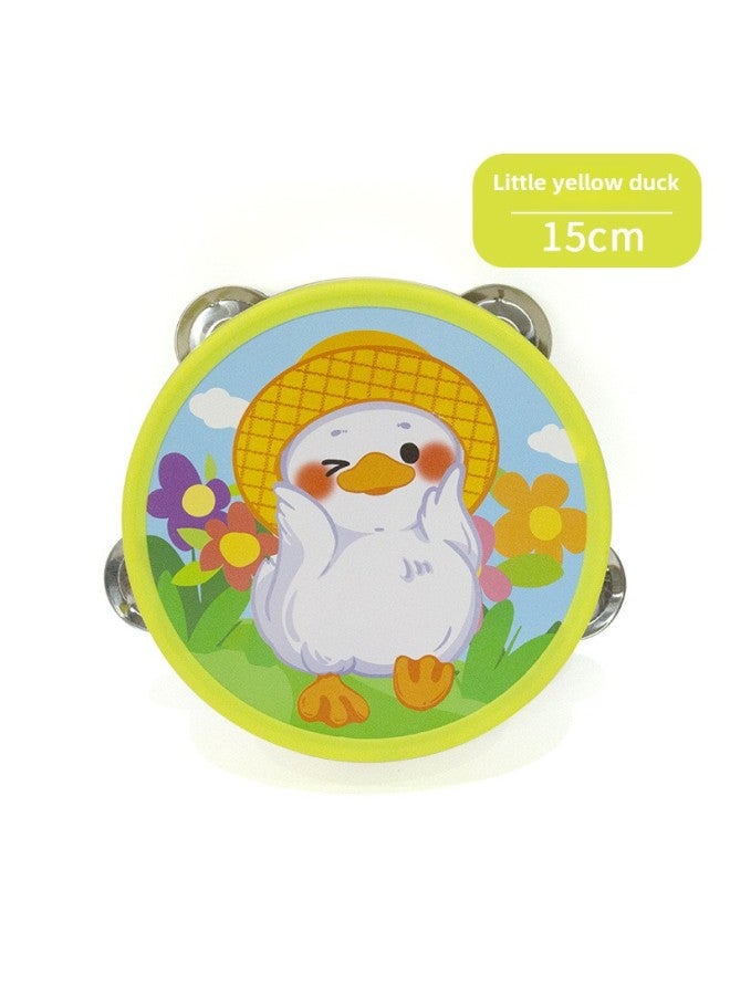 Orff Children's Percussion Cartoon Multi-pattern Wooden Dance Teacher Dance 6 Inch Hand Tambourine-Color:15cm Little Yellow Duck (plastic Ring)  - Image 1
