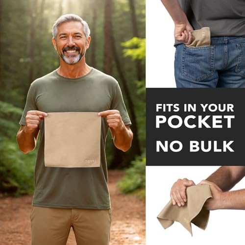 DRYKI Sweat Absorbing Handkerchiefs - The Original Pocket-Sized Sweat Towels - Quick-Dry Microfiber Sweat Rags for Face, Hands, & Body - Men & Women - Gym, Sports, and Work (Tan: 5 Pack) - Image 4