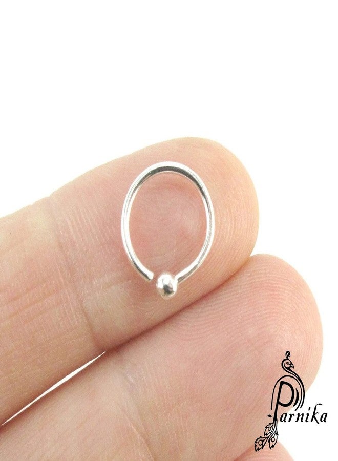 Parnika (Formerly MJ Small Size Piercing Hoop Silver Ball Nose Ring Nose Pin Silver Nath in Pure 92.5 Sterling Silver for Girls/Women (Silver Ball) - Image 4