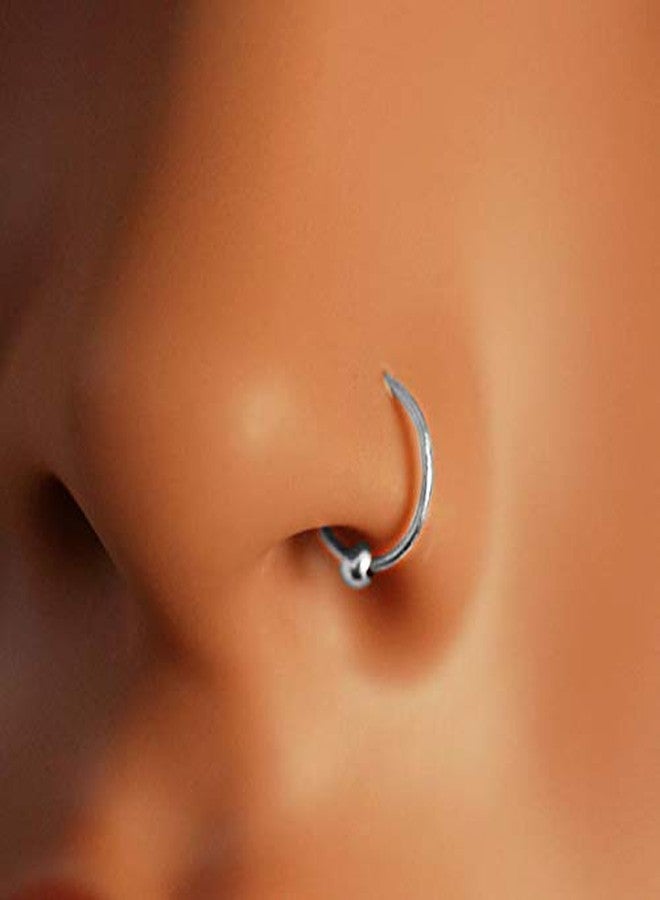 Parnika (Formerly MJ Small Size Piercing Hoop Silver Ball Nose Ring Nose Pin Silver Nath in Pure 92.5 Sterling Silver for Girls/Women (Silver Ball) - Image 2