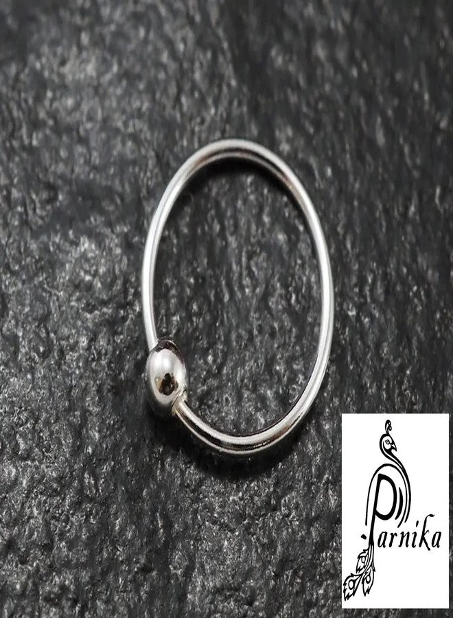 Parnika (Formerly MJ Small Size Piercing Hoop Silver Ball Nose Ring Nose Pin Silver Nath in Pure 92.5 Sterling Silver for Girls/Women (Silver Ball) - Image 3