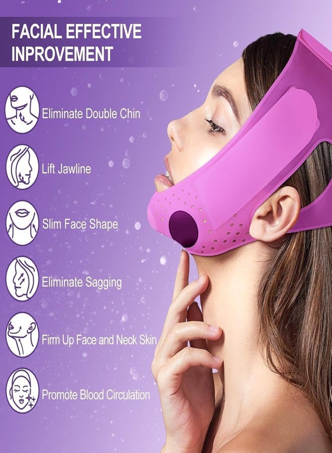JUSRON V-Line Mask Chin Up Mask Face Strap, Soft Silicone Chin Strap V Shaped Face Mask, Jaw Exerciser 23-27 Inches (Purple) - Image 2