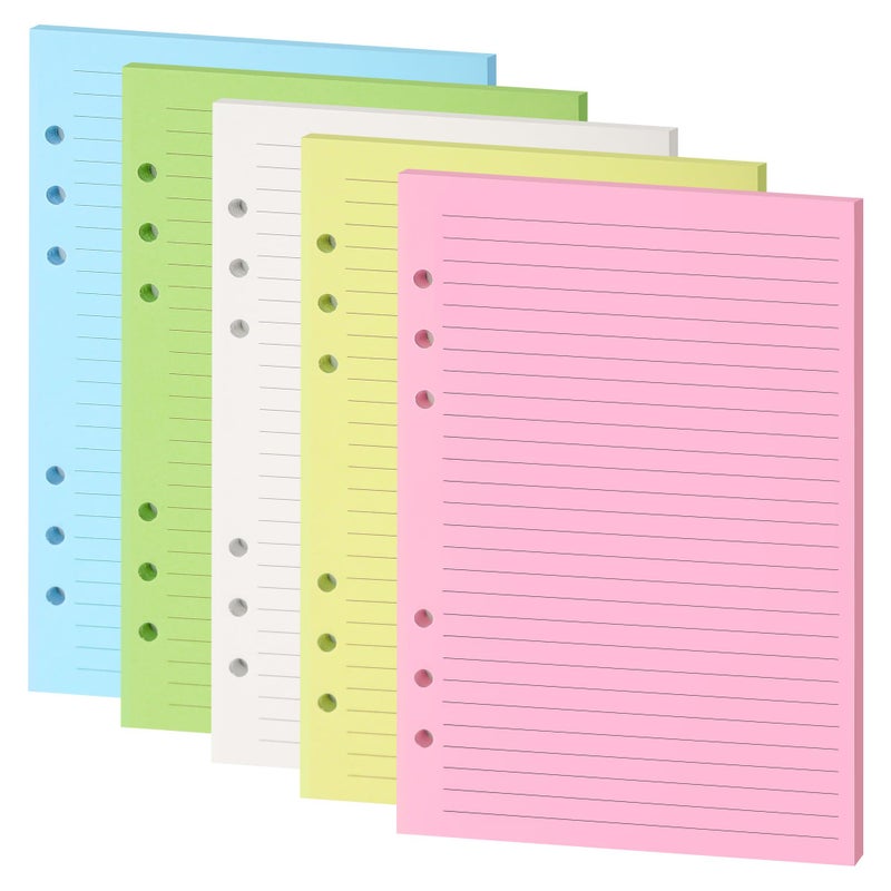 Mafegu Lined Refill Paper, A5 Planner Inserts, Colorful Ruled Journal Fillers for 6-Ring Binder,5-color 120 GSM Thick Loose Leaf Paper,50 Sheets/100 Pages(50, A5ï¼ˆ8.26x5.6inï¼‰) - Image 1