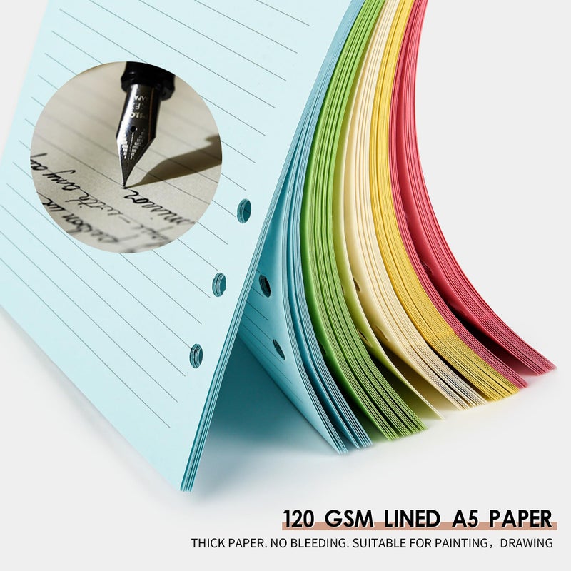 Mafegu Lined Refill Paper, A5 Planner Inserts, Colorful Ruled Journal Fillers for 6-Ring Binder,5-color 120 GSM Thick Loose Leaf Paper,50 Sheets/100 Pages(50, A5ï¼ˆ8.26x5.6inï¼‰) - Image 3