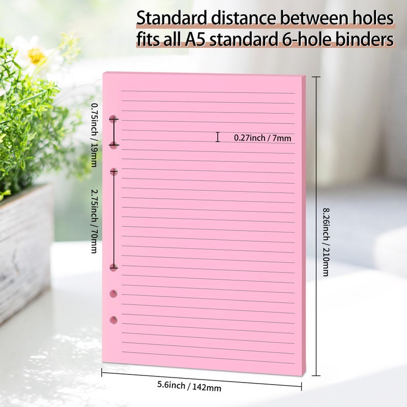 Mafegu Lined Refill Paper, A5 Planner Inserts, Colorful Ruled Journal Fillers for 6-Ring Binder,5-color 120 GSM Thick Loose Leaf Paper,50 Sheets/100 Pages(50, A5ï¼ˆ8.26x5.6inï¼‰) - Image 2